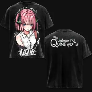 valentine shirts Japanese hot Anime The Quintessential Quintuplets Nino Print Tee Washed Oversized Vintage Washed high quality hot product Unisex