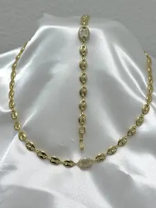 Elegant Gold-Tone 7 & 8 Choker 18in Chain Bracelet & Necklace Set for Women Classic Design Secure Clasp Everyday Wear