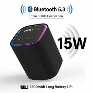 Sodlk Bluetooth 5.3 Portable Speaker, 15W Rechargeable Stereo Audio, IPX5 Waterproof, RGB Lights, SD Card Slot, 24H Playtime for Home Party, Outdoor Use