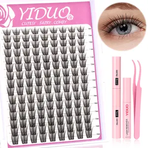 YIDUO Manga Spire DIY Volume Individual Lashes 135PCS Anime Lash Fans C/D Curl Manga Chunk 9-16mm Natural Wispy Lash Extension Feather Shape Comic Lashes With Lash Bond and Seal, Remover, Lash Tweezers for Self Application