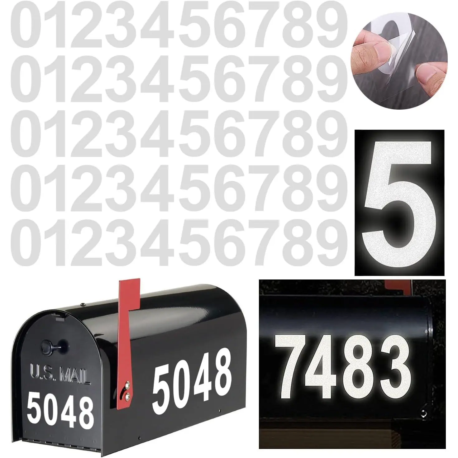 Reflective Mailbox Numbers Sticker Decal  Cut Classic Style Vinyl  Number Self Adhesive 5 Sets (4" x 5 set) for Signs, Door, , , Home, Business, Address Number (4inch, 5 sets)