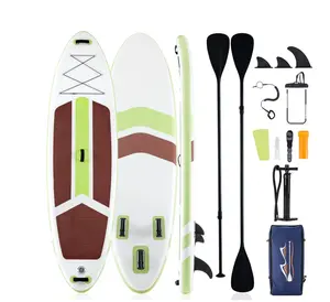 10.5ft Inflatable Stand Up Paddle Board, Non-Slip Deck, Complete SUP Accessories Set for All Skill Levels, Brown and Green