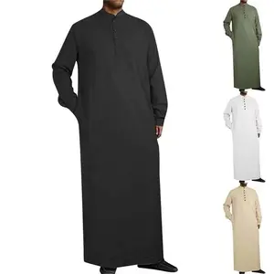 2025 Arab style minimalist long men's standing collar button Muslim robe men