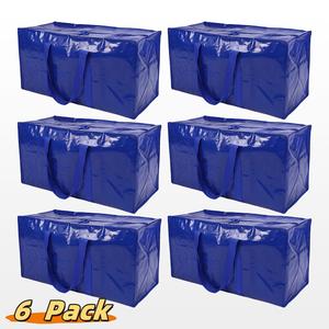 SXOSIS 24 Gallon Extra Large Heavy Duty Foldable Moving Bags，With Strong Zipper，Comfortable Handles，and Tag Pocket，Durable Clothes Storage Bags , Blue Packing Moving Boxes for College Supplies Outdoor Camping  Water proof Organiser