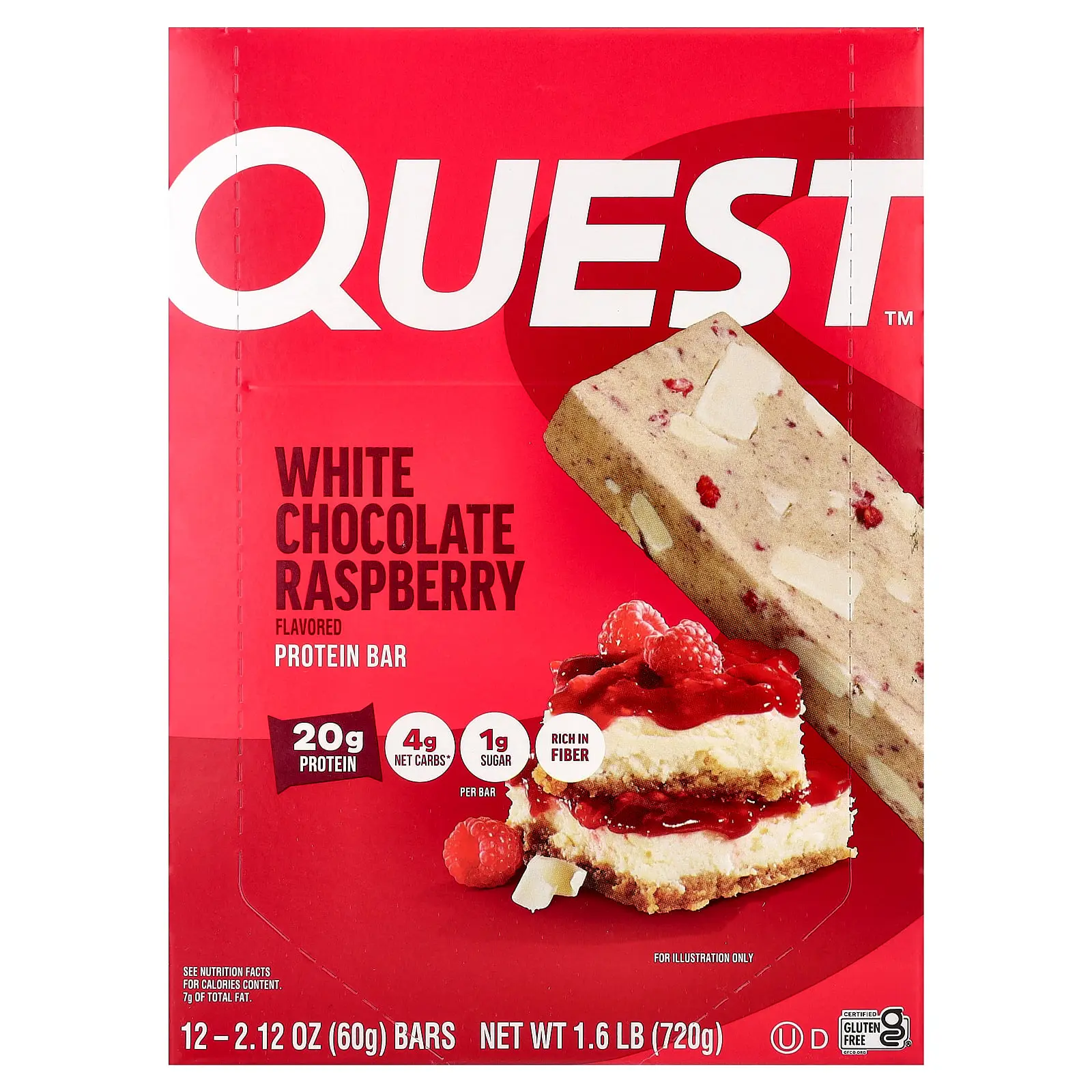 Quest Nutrition Protein Bar, White Chocolate Raspberry, 12 Bars, 2.12 oz (60 g) Each