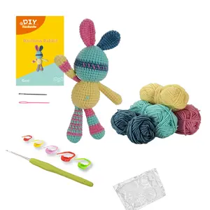 Beginner-Friendly DIY Crochet Kit, Includes Two Cute Rainbow Rabbits, Easy Stitching, Perfect for Beginners, Ideal Gift and Stress Relief