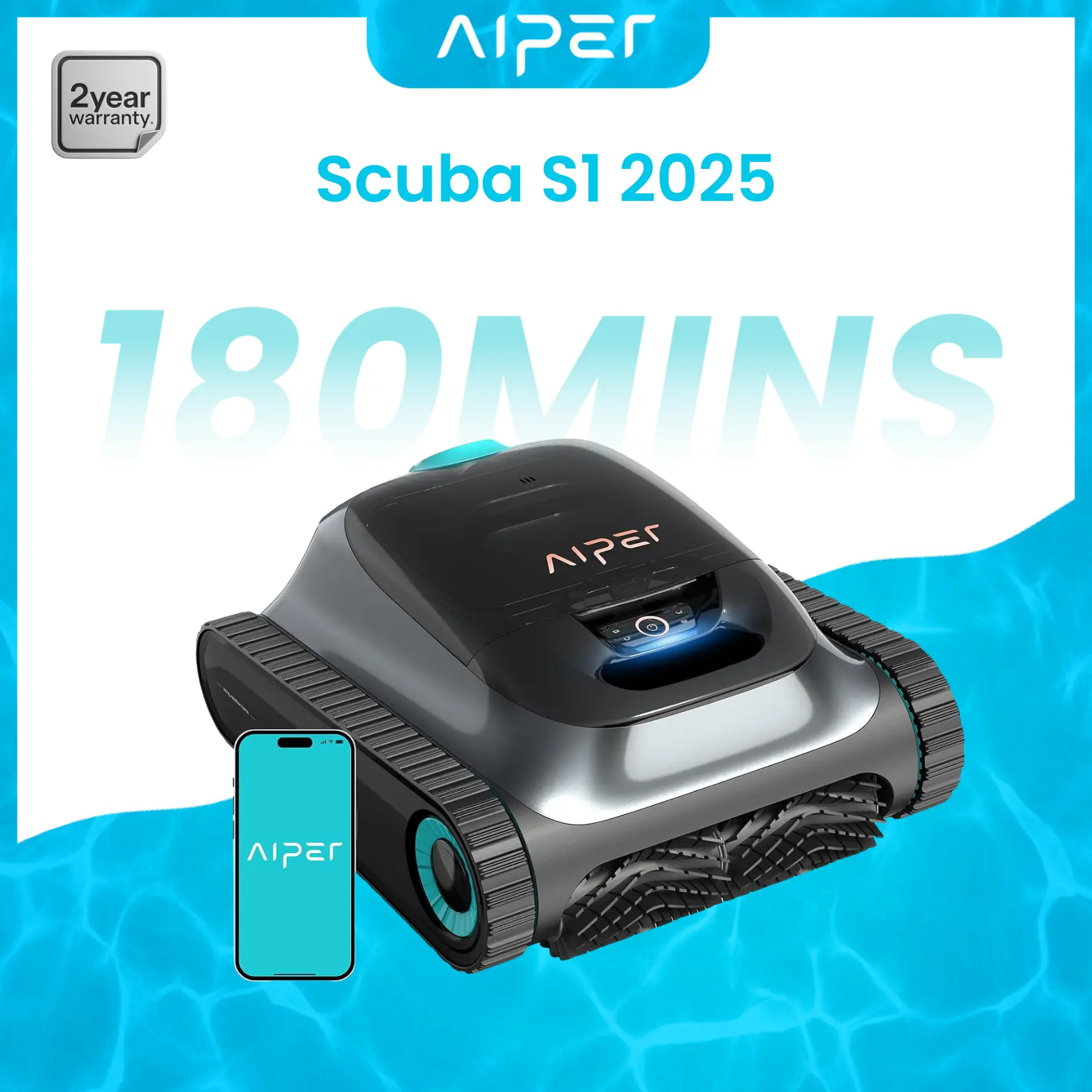 Aiper Scuba S1 Robotic Pool Cleaner, Wall & Waterline Cleaning, Dual Filtration, Smarter Navigation with High-Precision Sensors, App Support, OTA Upgrade