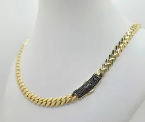 10KT CERTIFIED MONACO CHAIN BLACK CZ CLOSURE Size 20INCH 6.5MM Weight 15.2GR