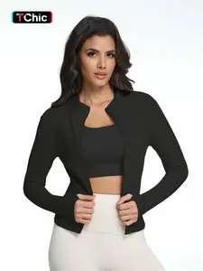 Women's sports jacket, Sports outerwear, Athletic outerwear, with full zip and thumbholes, for running, yoga, workouts, cycling, Lightweight, figure-flattering long-sleeved fitted fitness wear