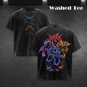 Vintage Washed Black TMNT Printed Men's T-Shirt, 90s Retro Cartoon Style Casual Short Sleeve, Crew Neck Loose Streetwear Fan Top, Exclusive Nostalgia Tribute Edition for Fans