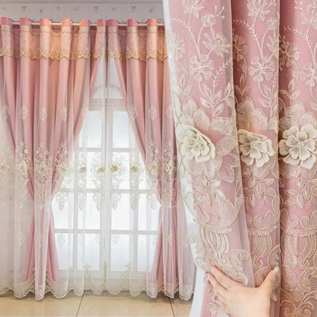 Luxury European Style Embroidered Window Curtain Drapes, Sunlight Blocking & Light Filtering, Options for Bedroom Living Room Dining Area Decor, Home Decoration Curtain, Embroidered Curtains