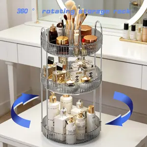 Rotating Makeup Organizer 360° Spins Easily & Sturdy 3-Tier Storage for Cosmetics and Skincare with High-Transparency PET Shelves and Powder-Coated Steel Frame