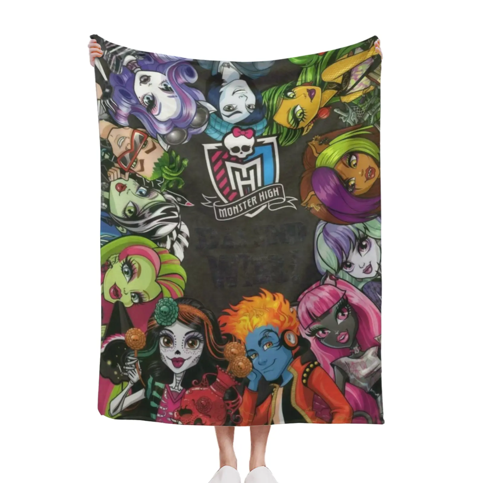 Dark Background Monster High Fleece Blanket, Multiple Stylish Monster Girl Print Throw, Cozy Sofa Bed Teen Goth Bedroom Decor Blanket 30x40 40x50 50x60 60x80inch