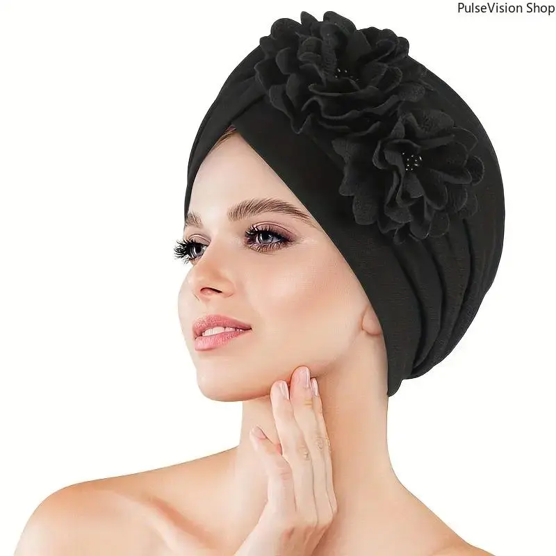 Women's Solid Color Casual Knitted Turban Hat - Soft Elastic Floral Head Wrap, Chic Formal Fashion Accessory for Ramadan, Chemo Patients
