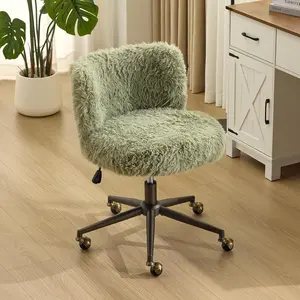 Karlhome Modern Plush Upholstered Vanity Desk Chair with Curved Back 90-102° Tilt Adjustable Height Cute Rolling Chair Bronze Base Golden-Bronze 360° Swivel Wheels for Makeup Home Office