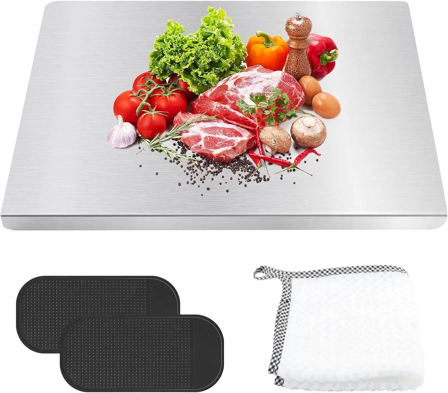 Stainless Steel Cutting Boards for Kitchen Chopping Boards with Lip Kneading Cutting Board Mats with 2pcs Non-slip Pad (SIZE:15.7 x 11.8 in)