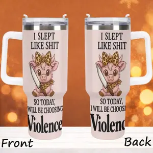 40oz Highland Cow Tumbler, "I Slept Like S*hit, Today I Choose Violence" Cup, Funny "Crabby Morning" Highland Cow Tumbler, Travel Coffee Mug for Poor Sleepers, Double-Wall Cold Cup with Lid and Straw Stranger Things Insulated