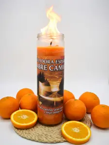 Therapeutic Aromatherapy Orange Abre Caminos Prepared Candle - Wellness Essential Oil Candle for Alternative Medication & Health Support