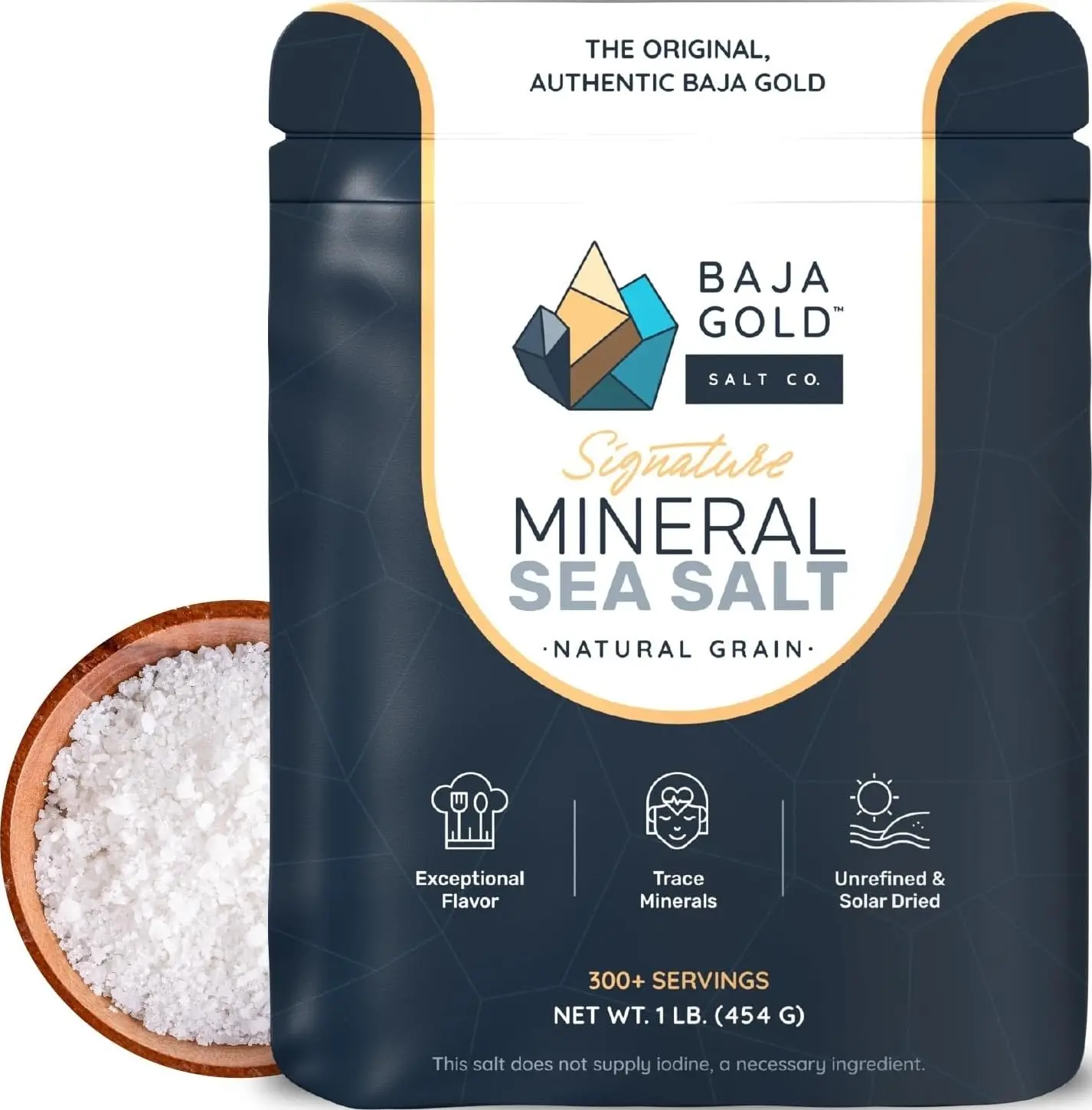 Baja Gold Signature Mineral Sea Salt, Gary Brecka Choice, Natural Grain 1lb | Natural Grain Sea Salt Crystals for Finishing, Pickling, and Salt Crusts, Trace Minerals, Lower Sodium, 300+ Srv