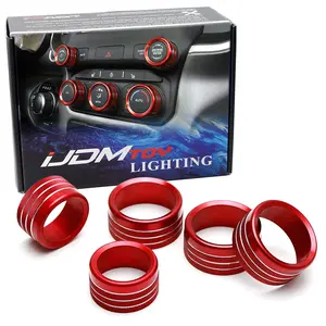 iJDMTOY 5pc Sports Red Aluminum Air Conditioner Climate Control/Stereo Volume Tune Ring Covers For 2019-up Dodge RAM 1500 2500 3500