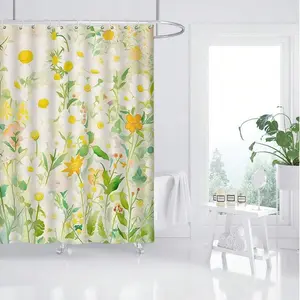 Nordic Style Colorful Flower Digital Print Shower Curtain Watercolor Hand-Painted Leaf Curtain Bathroom Curtain Interior Decoration Curtain Toilet Partition Curtain Shower Curtain 1 Piece HH3S