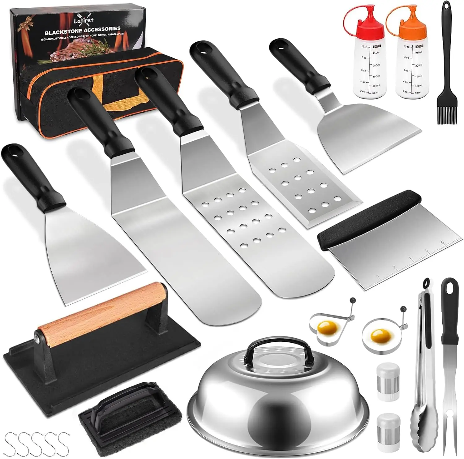 Griddle Accessories Kit, 24Pcs Grilling Accessories Set for Blackstone and Camp Chef, Flat Top Griddle Accessories Set with Scraper, Enlarged Spatulas, Basting Cover