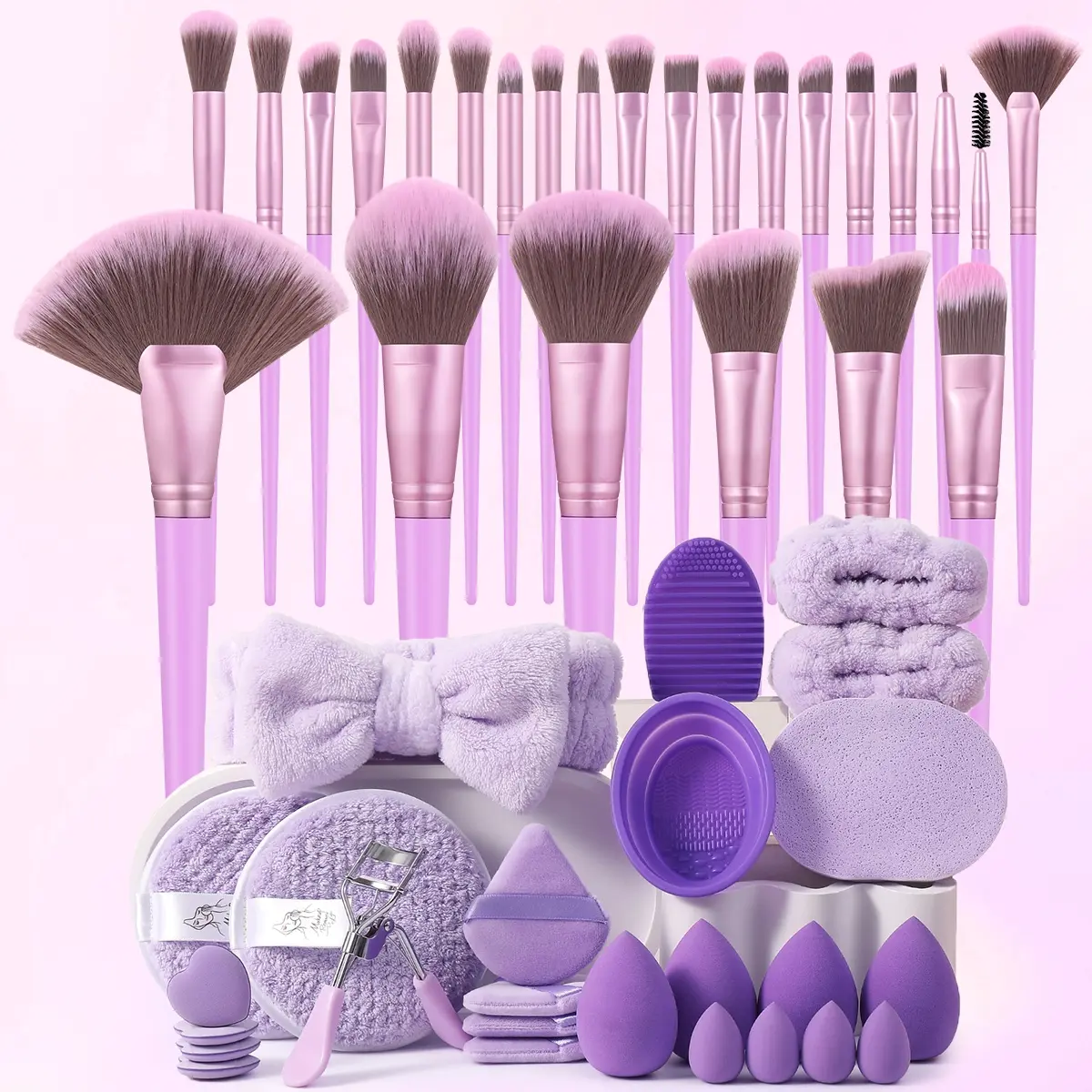 Professional Makeup Brush Set, Beauty Sponge, Hairband, Cleaning Tools, Perfect for Flawless Makeup, Women Cosmetic Kit, Makeup Brushes Kits