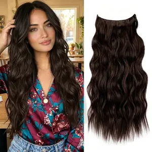 Plodon 16/20/24 Inch One-Piece Hair Extensions, 4 Safety Clips Secure Fit, Brown Mix Blonde and black, Soft Sunkissed Highlight, Curly Body with Glue-Free Lace Closure, Easy to Manage Wireless Wearable Crimped Wavy Hairpieces, Long Extensiones.