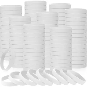 50 Count Plain Rubber Bracelets - Elastic Rubber Wristbands for Women & Men - White - Stretch Wristband for Party Gifts
