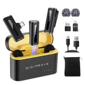 DT-AirMicPro Wireless Lavalier Microphone - Light Clip-On Lapel Mic with Charging Case Up to 24H Battery | Noise Cancellation | 48kHz / 24-bit | 262ft Range | Professional Mic for iPhone Android PC