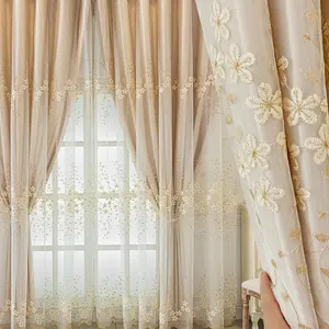 Floral Embroidery Curtain, 1 Count Double Layer Curtain, Modern Simple Curtain for Home Living Room Bedroom, Home Decor, Home Decoration Curtain