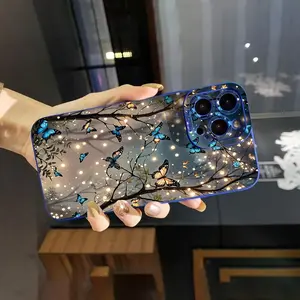 Fluorescent Butterfly Shadow Design Phone Case, Suitable for iPhone 16/15/14/13/12 Pro Max & Plus and Samsung Galaxy S22/S23/S24 Ultra/S25 Edge, Provides Comfortable Grip and Effective Shockproof Protection