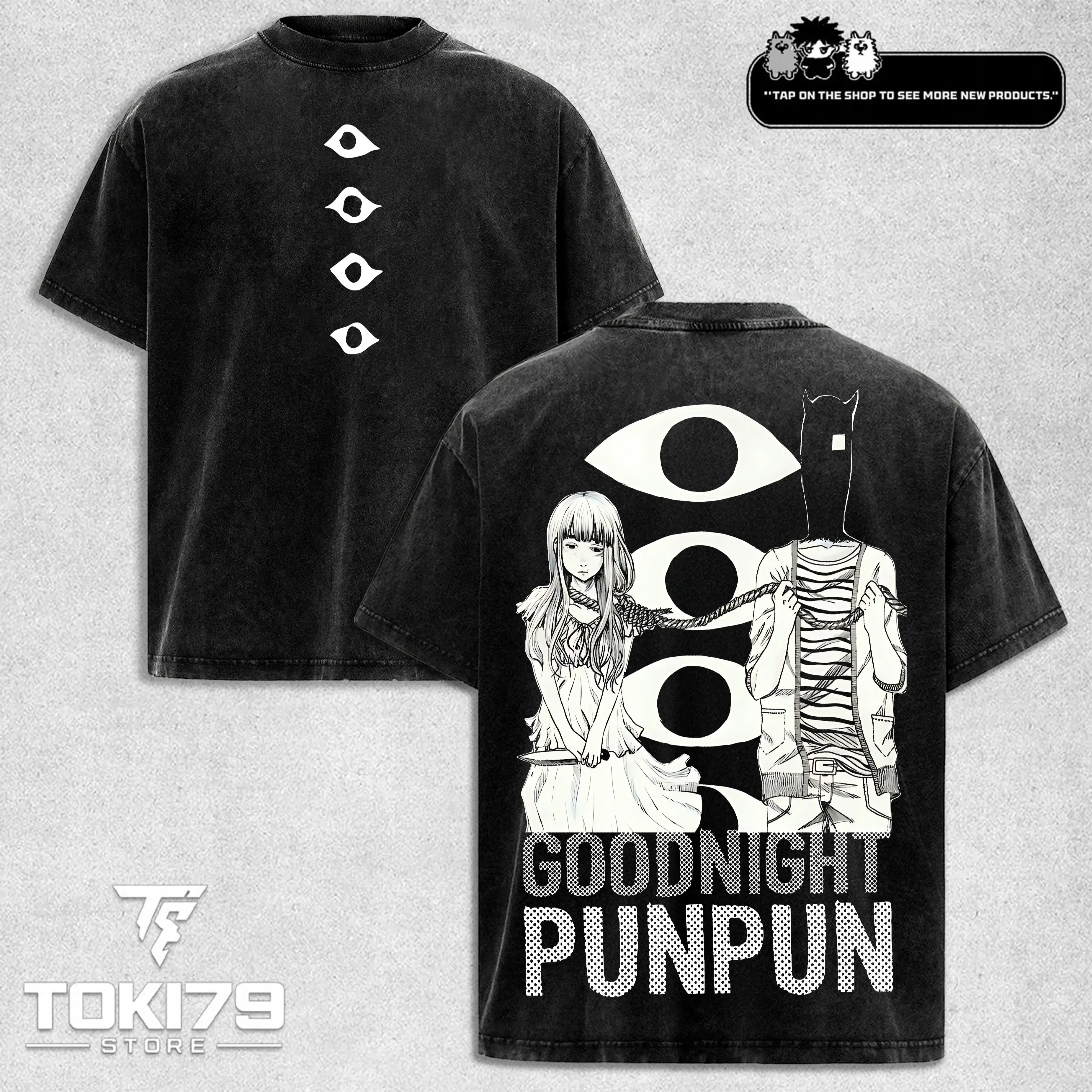 Goodnight Punpun v1 Anime Double Printed Lightweight Acid Washed Tee, Oyasumi Punpun Shirt, Horror Manga, Religious Gothic Art Tee, anime lover, anime merch Casual Cotton vintage anime streetwear