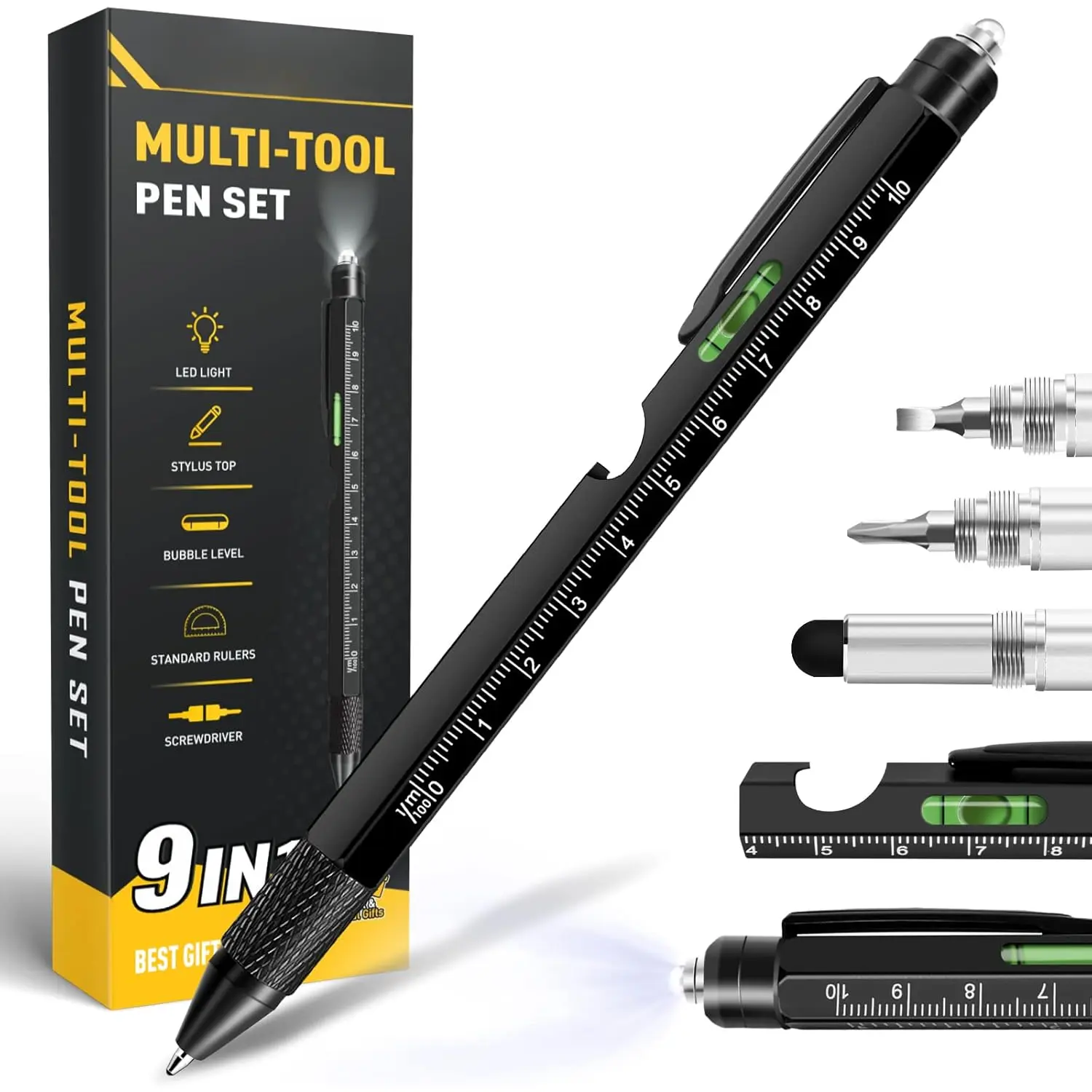 Mens Stocking Stuffers for Teens Adults, 9 in 1 Multitool Pen Gifts for Men, Stocking Stuffers for Men, White Elephant Christmas Gifts for Adults, Mens Gifts for Dad Him Boyfriend Cool Gadgets