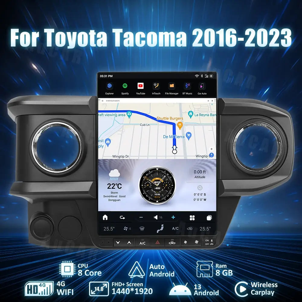 Aucar 13.8“ Toyota Tacoma 2016-2023 Tesla Style Head Unit Wireless Carplay Screen Upgrade GPS Navigation