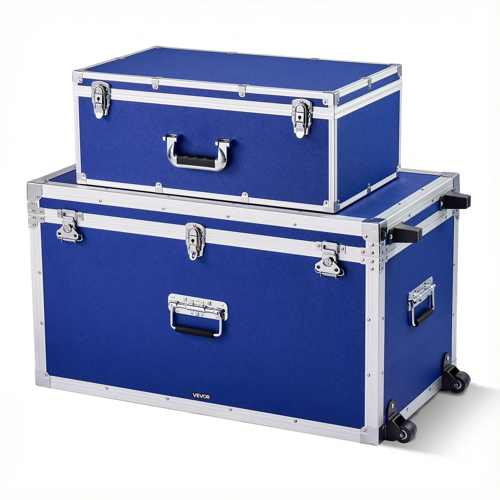 【Summerfinds】VEVOR 2-Pack Metal Storage Trunk Organizer Set, Portable Rolling Crate with Castors, Wooden Suitcase Boxes with Latch & Padlocks, 3 Metal Handles & Lids, Multifunctional Decorative Chest for Apartment/Dorm