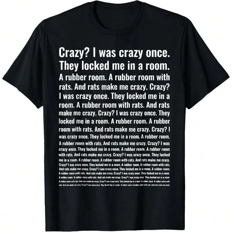 Men's Casual Slogan T-Shirt, 'Crazy? I Was Crazy Once' Meme Graphic, 100% Cotton Loose Fit Streetwear with Round Neck & Short Sleeves, Tshirt, Menswear