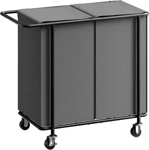 Laundry Hamper with Wheels,200L Rolling Laundry Basket 2 Section with Lid,Frame Laundry Cart with Handle and Removable Bags,Dirty Clothes Hamper for Laundry Room,Dorm,Grey