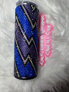 20 oz Zip Lightning Bolt Glow in the Dark Rhinestone Tumbler with Built-in Portable Straw - Coffee - Perfect for Drinks - Bottle, Drinkware