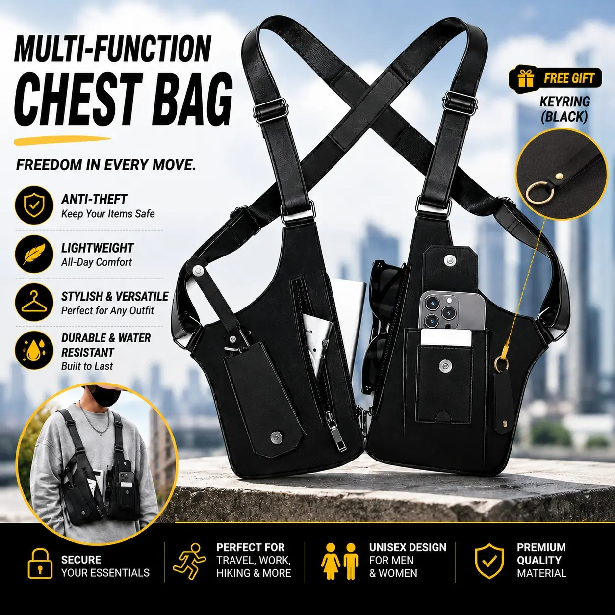 Men’s Vintage Chest Bag – Lightweight Crossbody Sling for Travel & Everyday Carry