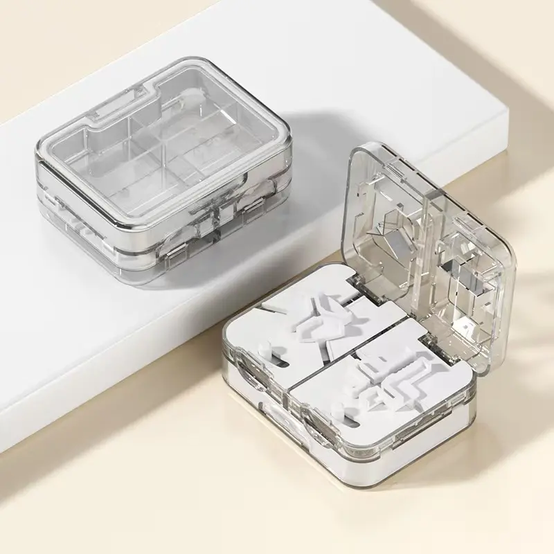 Portable Pill Splitter Healthcare Compact Box - Multifunctional Precision Cutter for Small, Large Oval Tablets (1/4, 1/3, 1/2 Splits), Travel, Home Pill Storage Device,summerwins