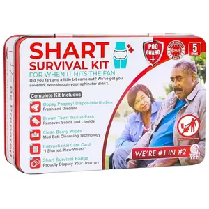 Funny Shart Survival Kit Ultimate Poop Prank Gag Gift Set Contains Wet Wipes, Disposable Underwear, Tissues and Hilarious Badge. Novelty Fart Potty Pack Great for Friends or Family