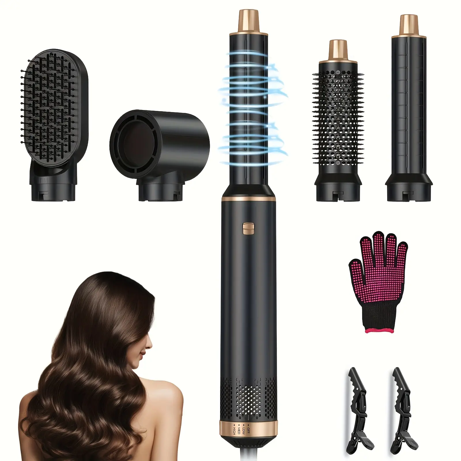 NEW 5-in-1 Hot Air Comb Set with High Speed Hair Dryer, Automatic Curling Iron and Straightening Brush