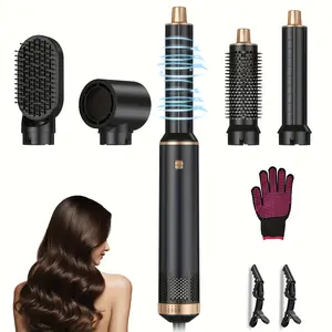 NEW 5-in-1 Hot Air Comb Set with High Speed Hair Dryer, Automatic Curling Iron and Straightening Brush