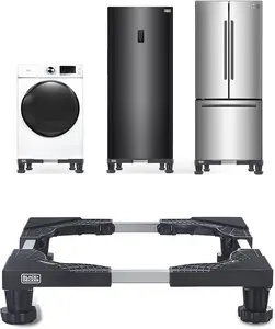 BLACK+DECKER Multi-Functional Stand, 4"H Compact Appliance Pedestal Stand with Anti Vibration Pads, Supports 700 lbs., Adjustable Length & Width 16-24.38", Stainless-Steel Frame, BWS16, Black