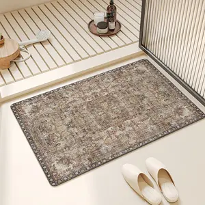 Bath Mat Rug, Rubber Non,Slip Quick Dry, Vintage,Textured Thin Bathroom Rugs Fit Under Door, Modern Look, Brown & Gray