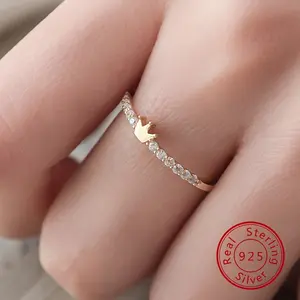 925 Sterling Silver Crown Zirconia Glitter Ring For Women's Personality Niche Design Index Finger Birthday Valentine's Day Gift
