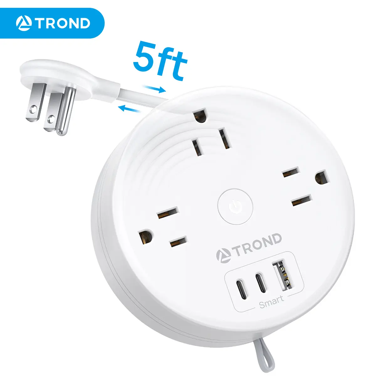 TROND Power Strip, 5ft Retractable Extension Cord with 3 AC Outlets & 3 USB Ports (2 USB C), Ultra Thin Flat Plug Travel Socket, Cruise Essentials for Home Hotel Dorm