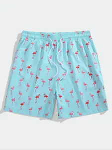 Men's Flamingo Print Drawstring Waist Shorts, Regular Fit Casual Comfy Swim Shorts for Summer, Men's Bottoms for Beach Vacation, Swimming Shorts, Swimwear Shorts