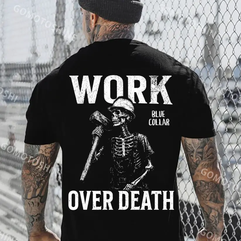 WORK OVER DEATH Skeleton Print Men's T-Shirt, Sweatshirt, Hoodie